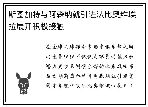斯图加特与阿森纳就引进法比奥维埃拉展开积极接触